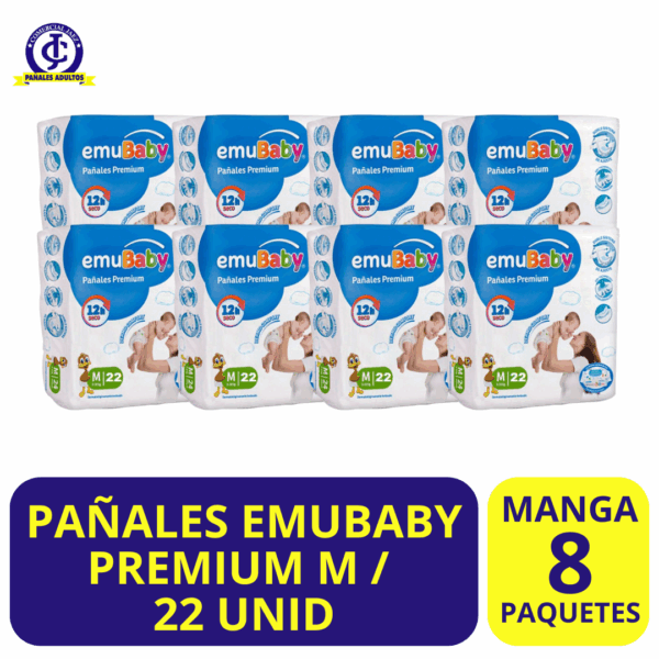 PAÑALES EMUBABY PREMIUM X MANGA 8 PAQUETES TALLA M