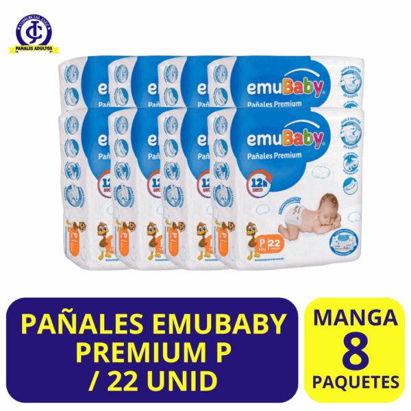 PAÑALES EMUBABY PREMIUM X MANGA 8 PAQUETES TALLA P