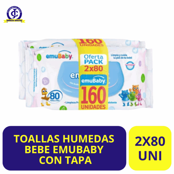 TOALLAS HUMEDAS BEBE EMUBABY 2X80 CON TAPA