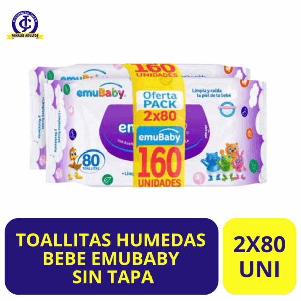 TOALLITAS HUMEDAS BEBE EMUBABY 2X80 SIN TAPA
